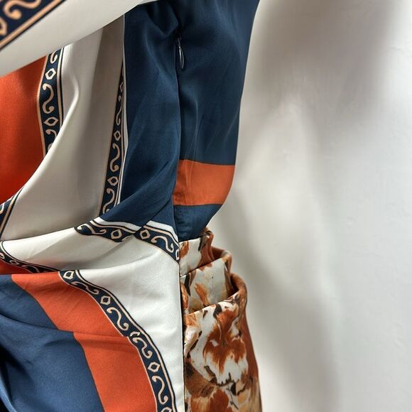 AKIRA Long Sleeves Collared Satin Tie Front Mini Tunic Dress Size S - Picture 6 of 13